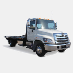 Hino truck with light reflecting off windshield