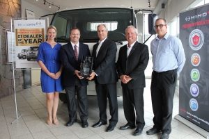 Presenting Tri Truck award to Hino staff